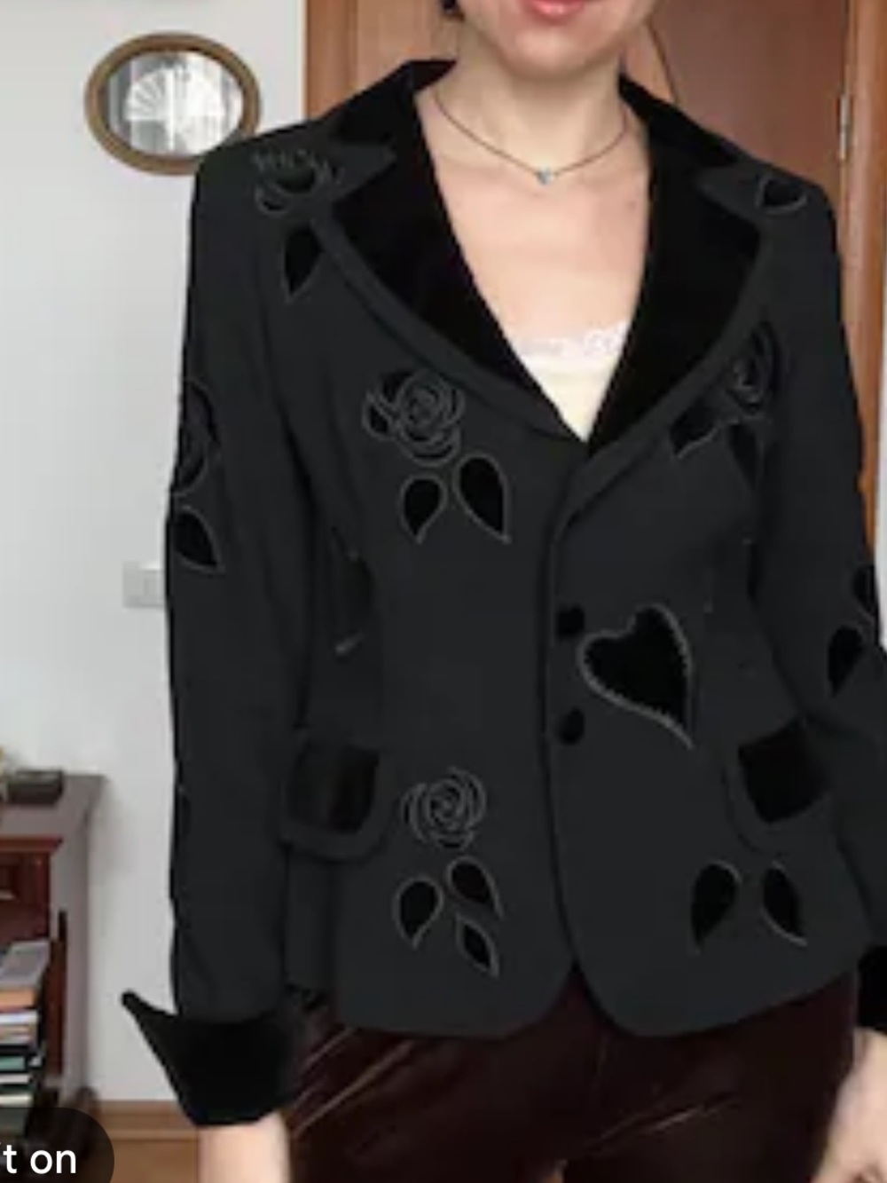 Escada Black Velvet Appliqué Heart and Roses Blazer